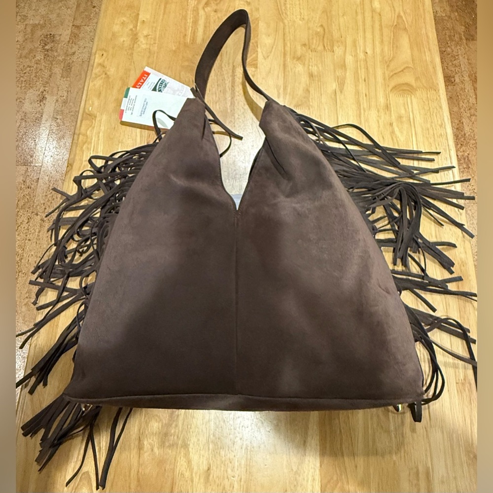 NWT Divina Firenze Genuine Leather Brown Suede Fringe Shoulder Bag - Picture 7 of 15